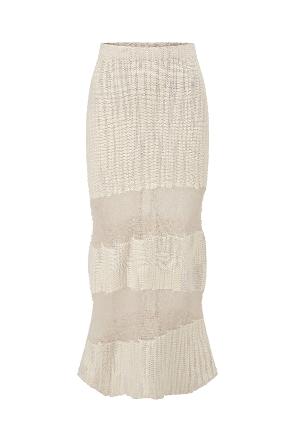 SWAYING 25 Fall/Winter Irregular Diagonal Striped Cutout Maxi Skirt SW-SW25AW3B07C1S2-BAI White